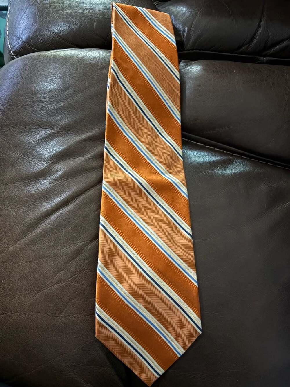 Roundtree & Yorke All Silk Handmade Orange Striped Necktie